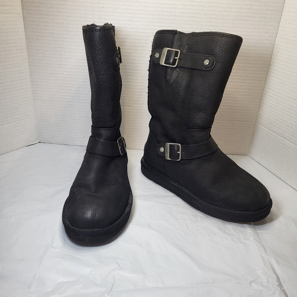 UGG Australia Sutter Boot MOTO BIKER WATER RESIST SUEDE BLACK US 6 EU 37 $260 - Picture 1 of 9